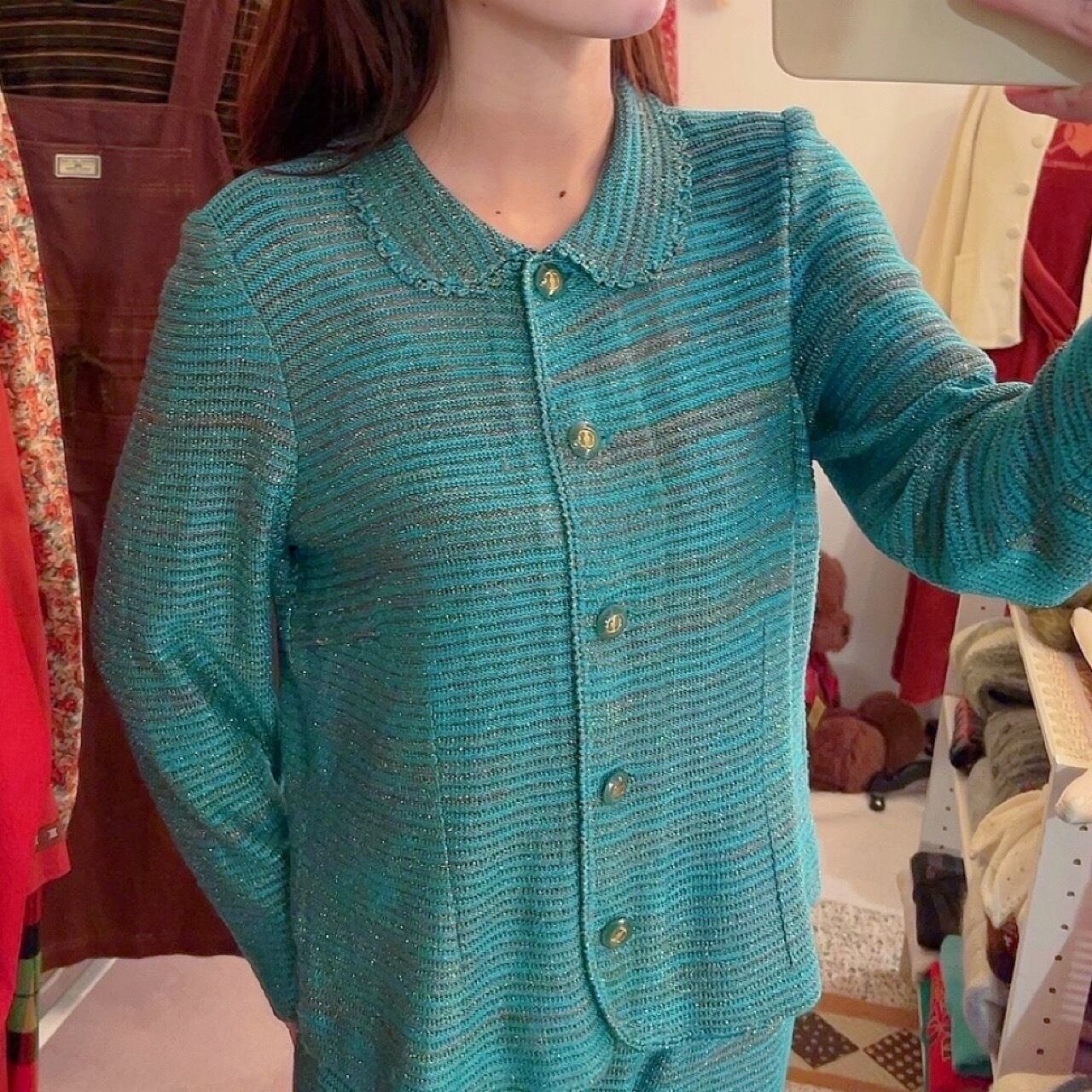 green lame knit set up