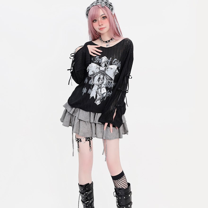 地雷 甘辛MIX 長袖シャツ Catwish ストリートファッション JKロリータ