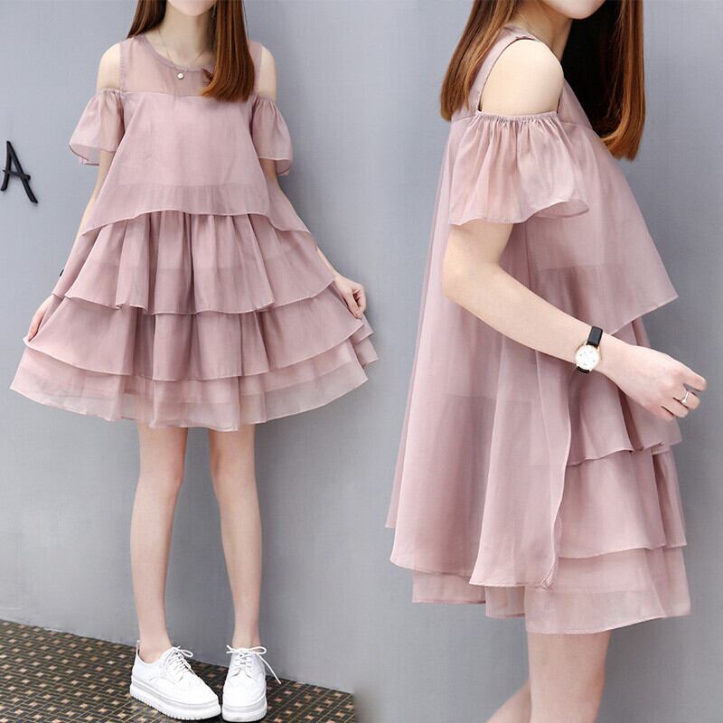 【新作】【送料無料】 マタニティ服マタニティオフショルダーシフォンドレス無地プラスサイズ妊婦オーガンザフリルドレス ラッフル 大きめサイズ ソリッドカラー AL expec351287378654