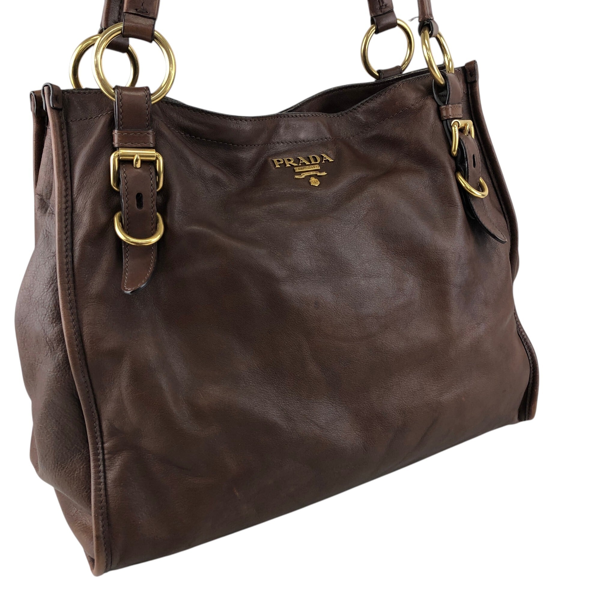 PRADA プラダ トートバッグ ブラウン ロゴ レザー vintage