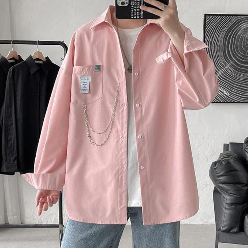 メンズ 長袖 シャツ モノトーン チェーンストラップ かっこいい 闇