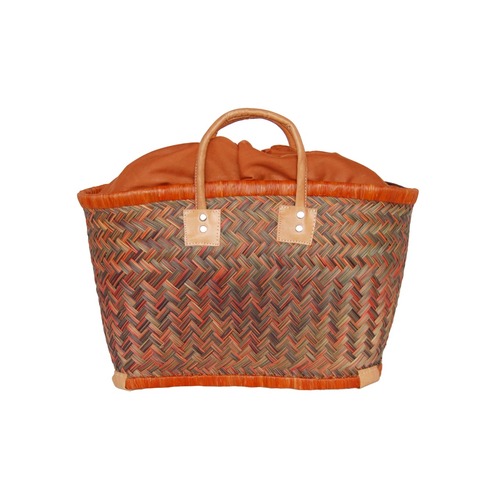 【かごバッグ】パニエM / インナーバック付き / Brown x Green マルシェバッグ