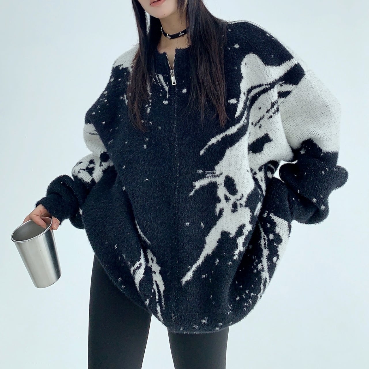 Abstract Zip-up Sweater 00840