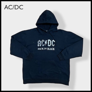 【AC/DC】BACK IN BLACK ロゴ 公式 オフィシャル バンドパーカー プリント スウェット フーディー hoodie プルオーバー M バックインブラック 黒 コピーライト 2005 us古着