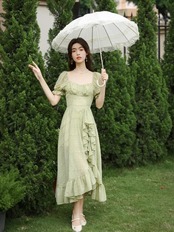 【0039】Ruffle Side Slit Sexy Short Sleeve Dress