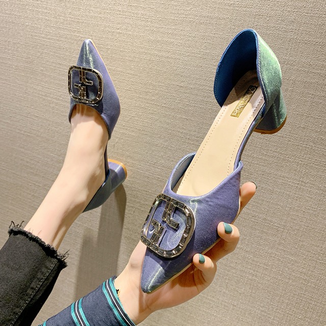 先のとがったハイヒールの靴の女性2020年春と秋の新しい野生のバージョンの妖精のネット赤い1つのペダルの厚いヒールの靴の女性 部族の婦人靴7996771