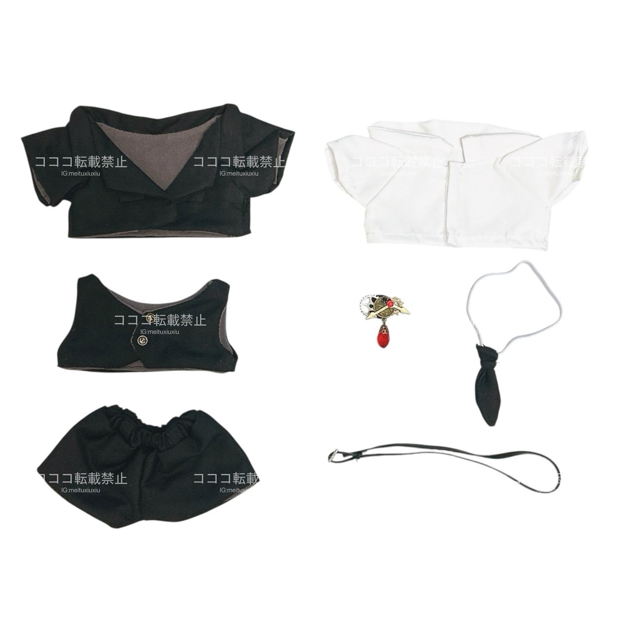 20cmぬい服】ぬい服 着せ替え 歯車のブローチ付き スーツ 全身