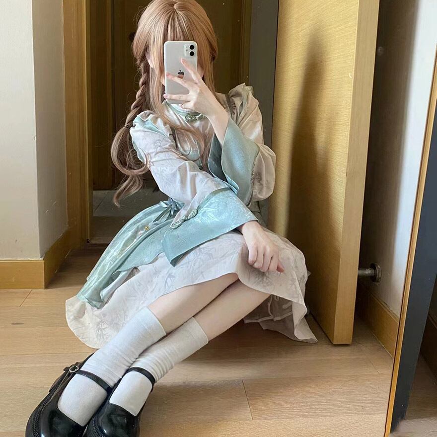 ワンピース ノースリーブ フリル ボリューム スタンドネック 中華