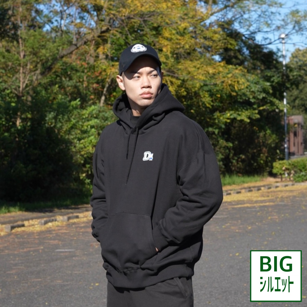 ビッグシルエット フーディー "D"【ブラック】《M-XL》