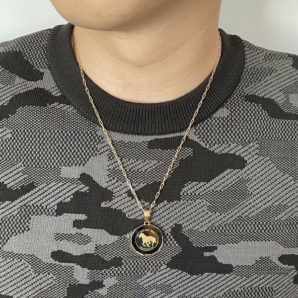 18金×24金】純金PAMホースペンダント ネックレス カバー付 K18K24