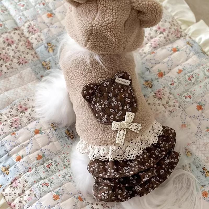 クマさんもこもこベストとワンピースのセット 犬服 00476 S