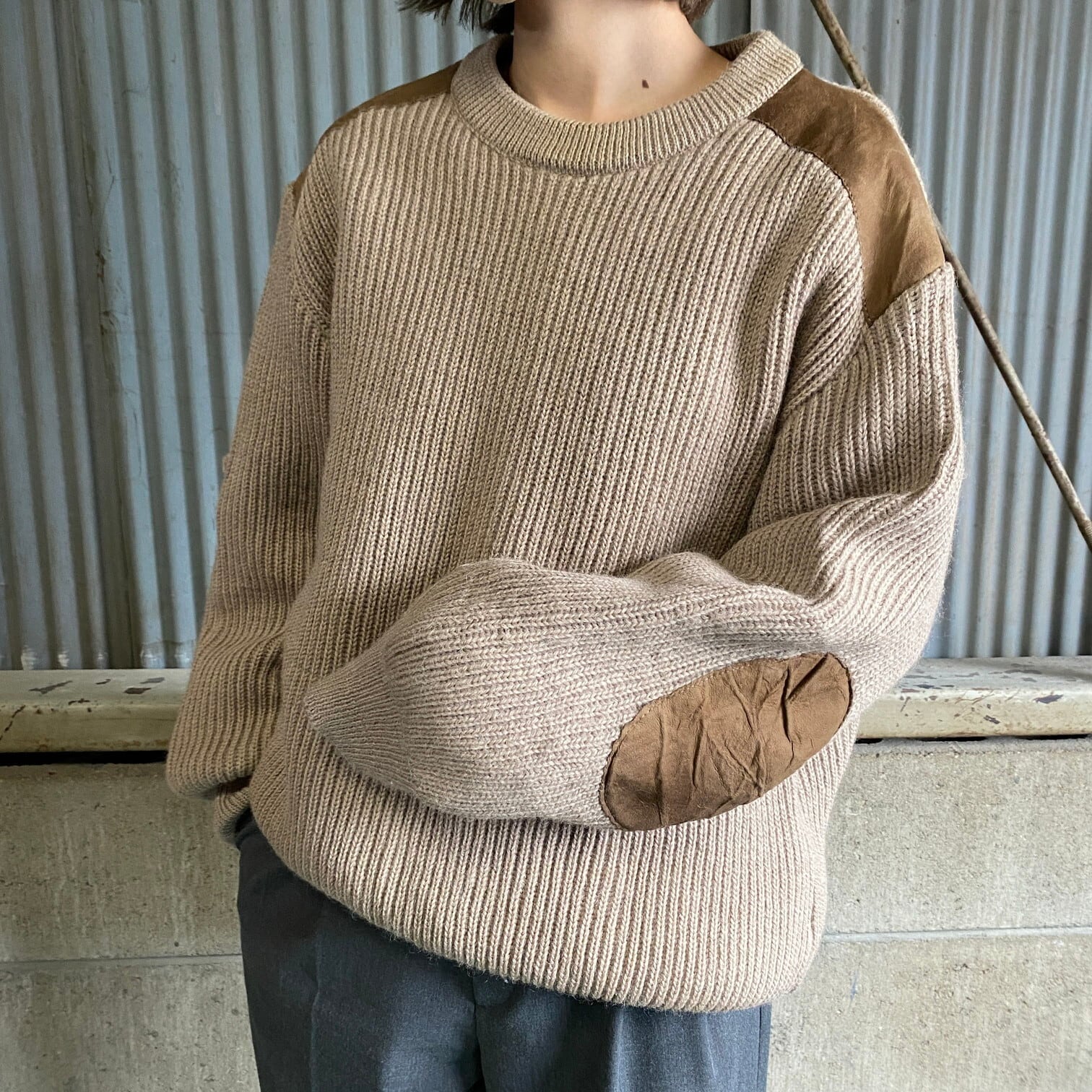 VINTAGE / ヴィンテージ | Woolyback 英国製 エルボーパッチ コマンドセーター ニット | M | アイボリー/ベージュ | メンズ