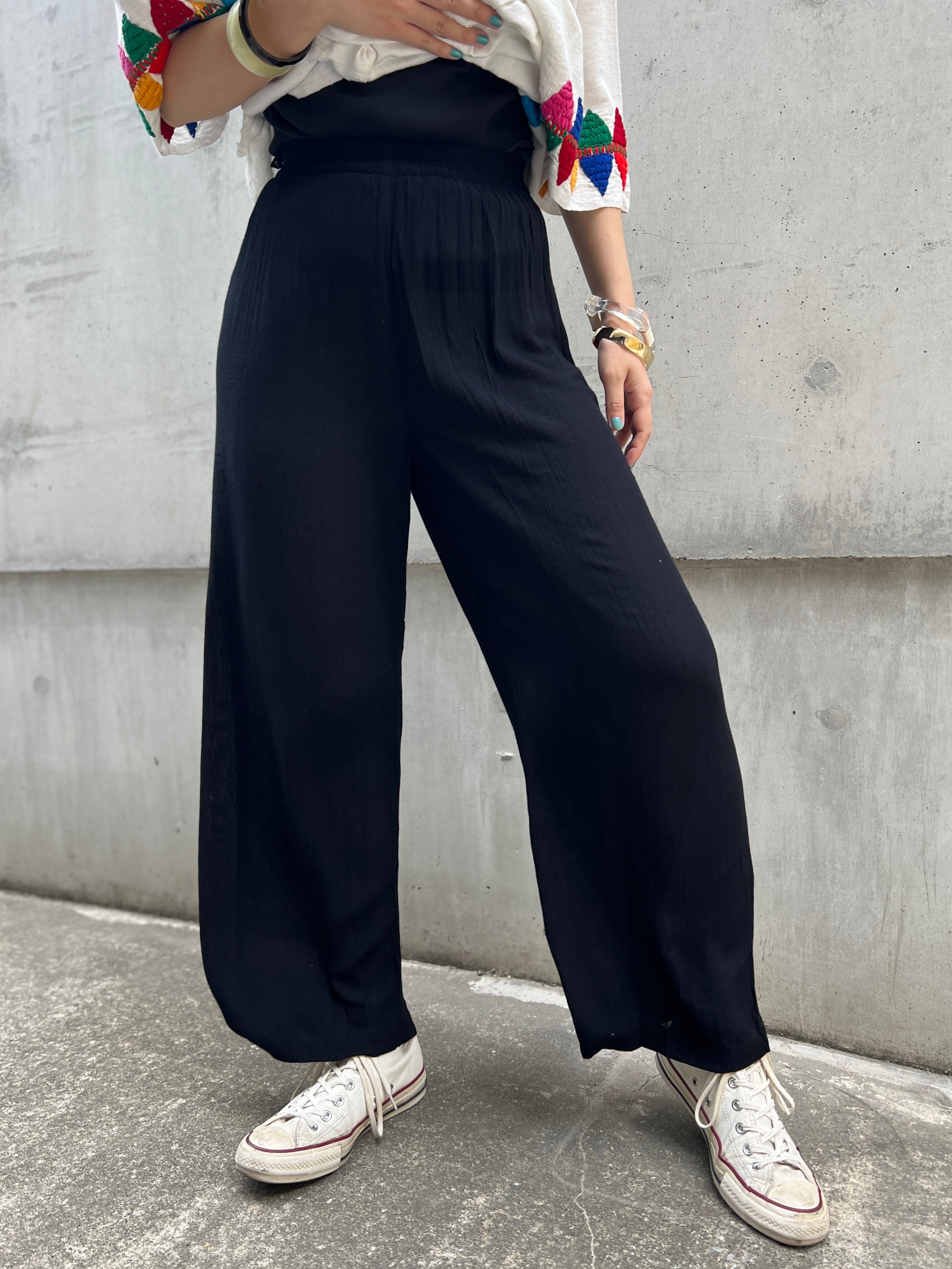 90s " CAROLE LITTLE " black simple rayon pants ( ヴィンテージ ブラック シンプル レーヨン パンツ )