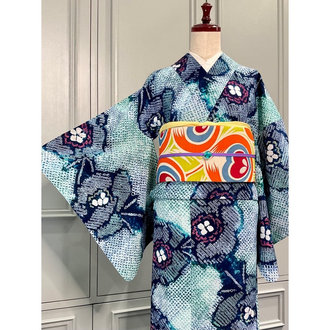 Indigo × White：Tulip＊有松鳴海絞り浴衣 A308 | kimono tento