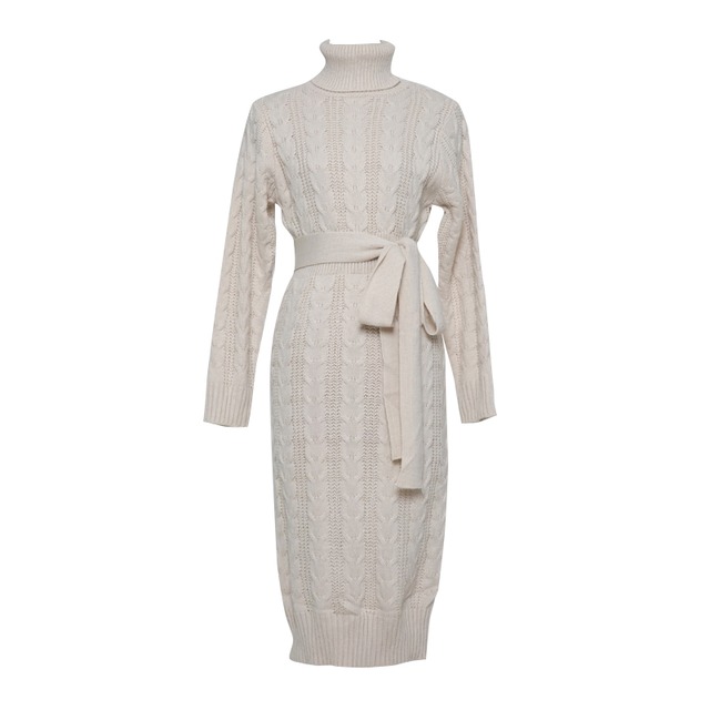 ケーブル編み ウエストリボン タートルネック 長袖 ニットミディワンピース ざっくり編みニットワンピース 白 Free 7562 ブライズメイド パーティードレス専門店glitter Glamour グリッターグラマー