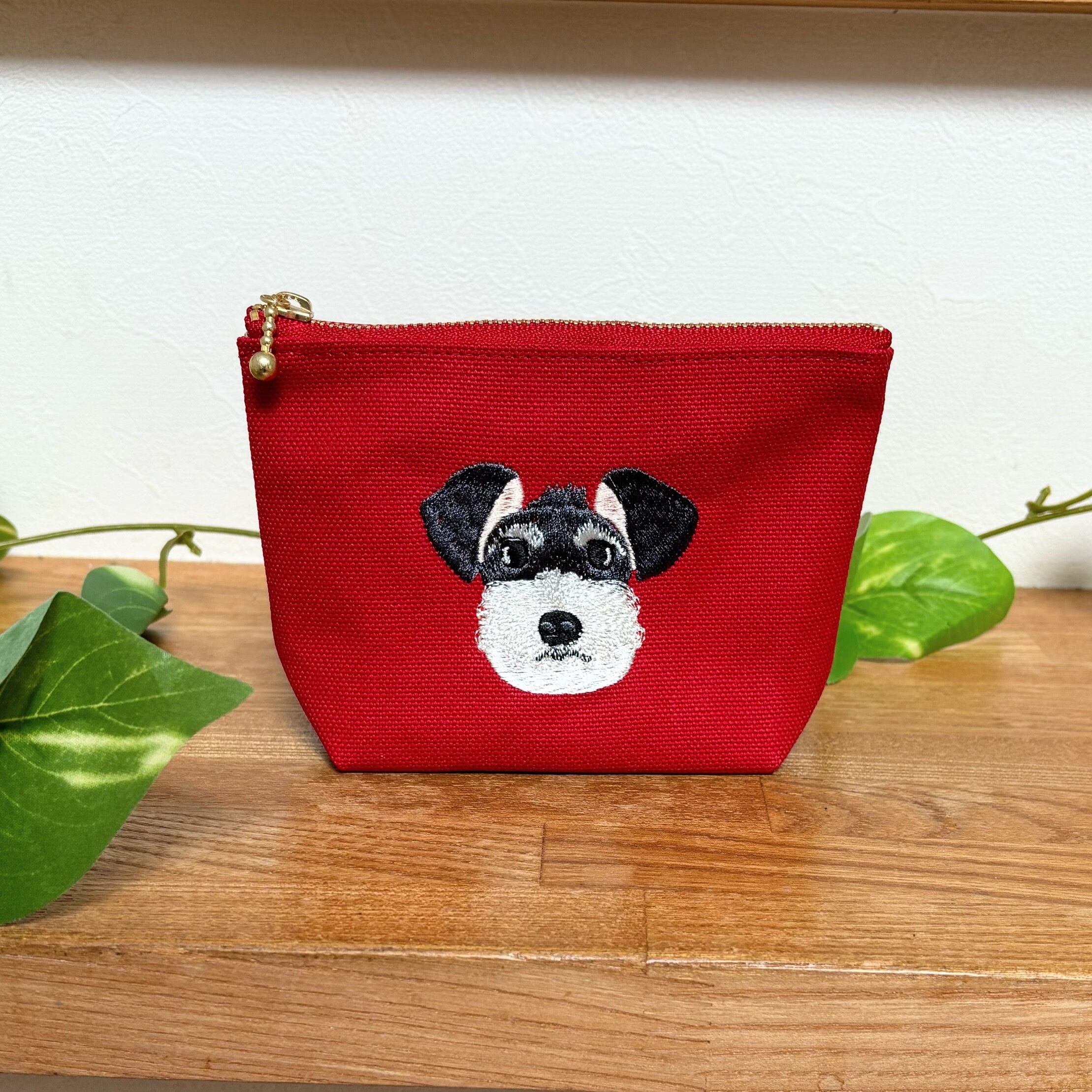 刺繍ポーチ〈シュナウザー/レッド・ヒマワリ〉 | LimaLima〜海辺の手しごと