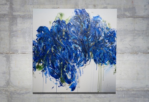 Flowers　/ 青色の花をテーマにした現代アート作品　絵画販売