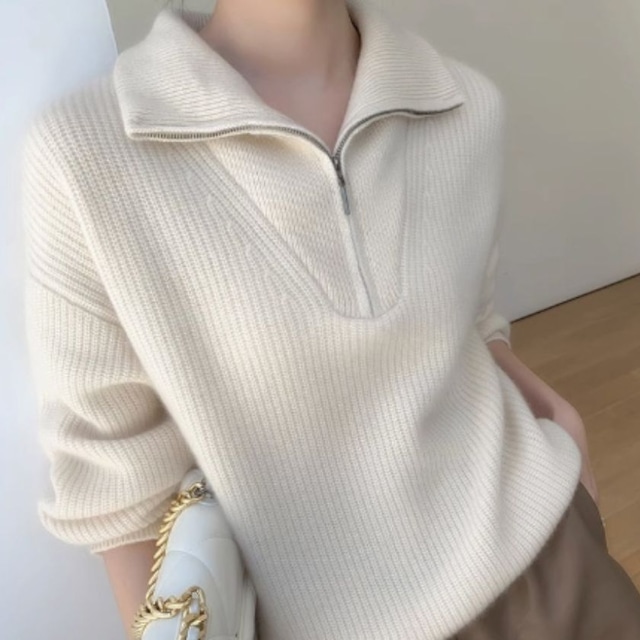 Half zip rib knit sweater A1779