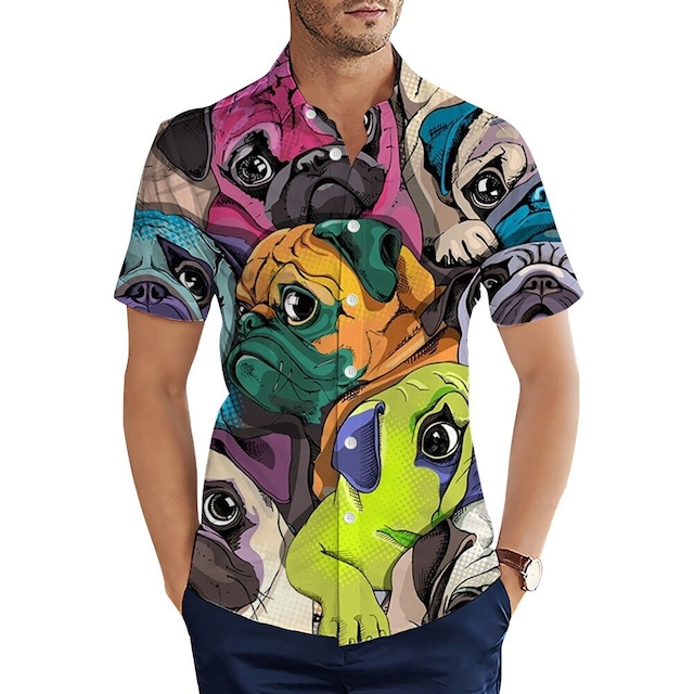 3D print shirt  -multicolor pugs- 　　thi-09