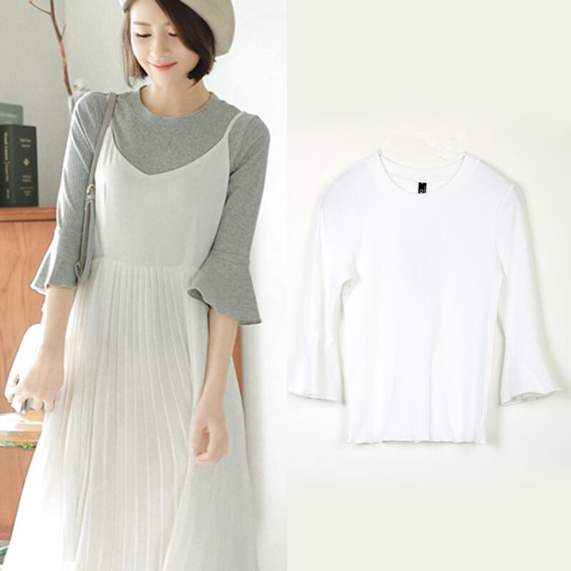 七分袖 クルーネック 無地インナー