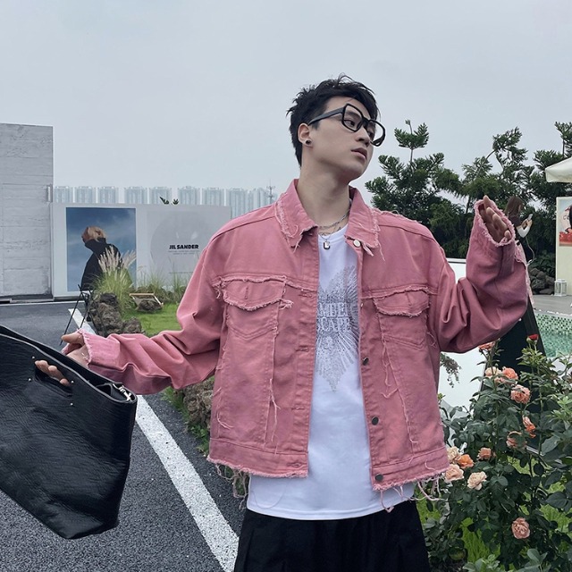 予約販売】メンズ デニム ジャケット ダメージ加工 くすみカラー 