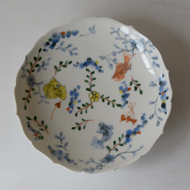 宮田竜司  呉須赤江 稜花皿 8寸（26-006-A）