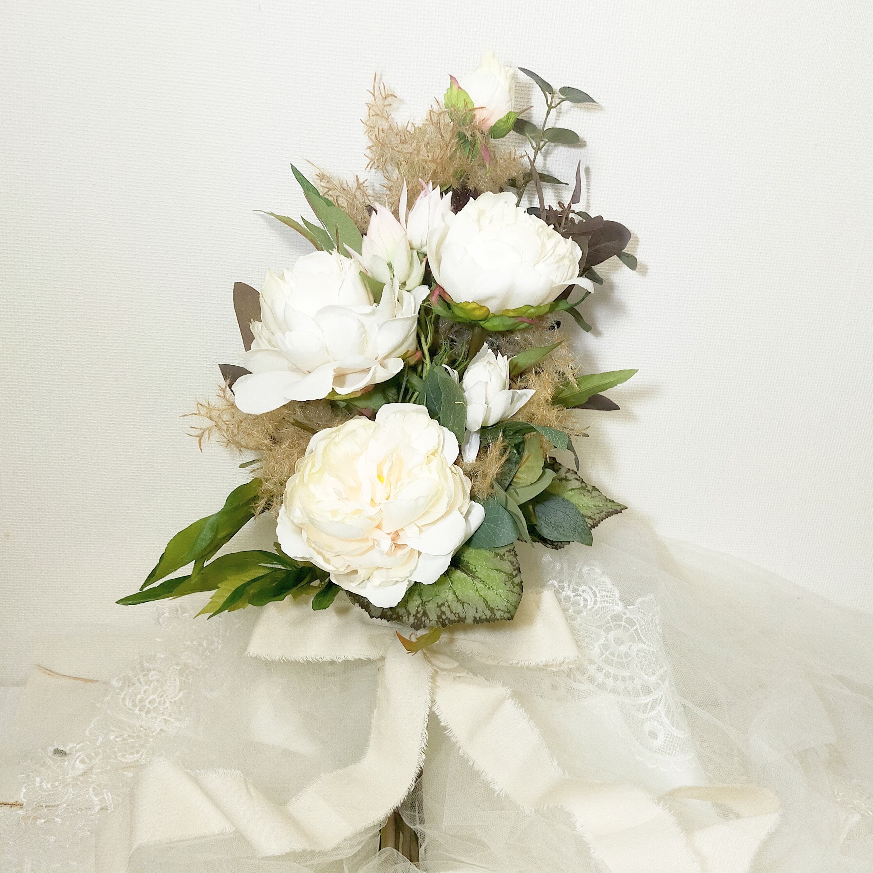 芍薬とカラーの和モダンなウェディングブーケ☆和装ブーケ☆造花☆前