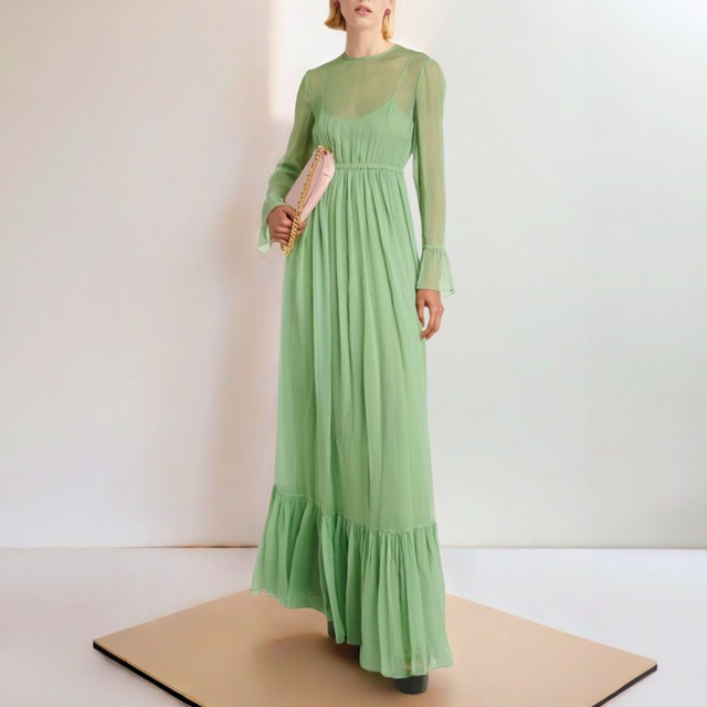 Bell sleeve frill dress 　00042