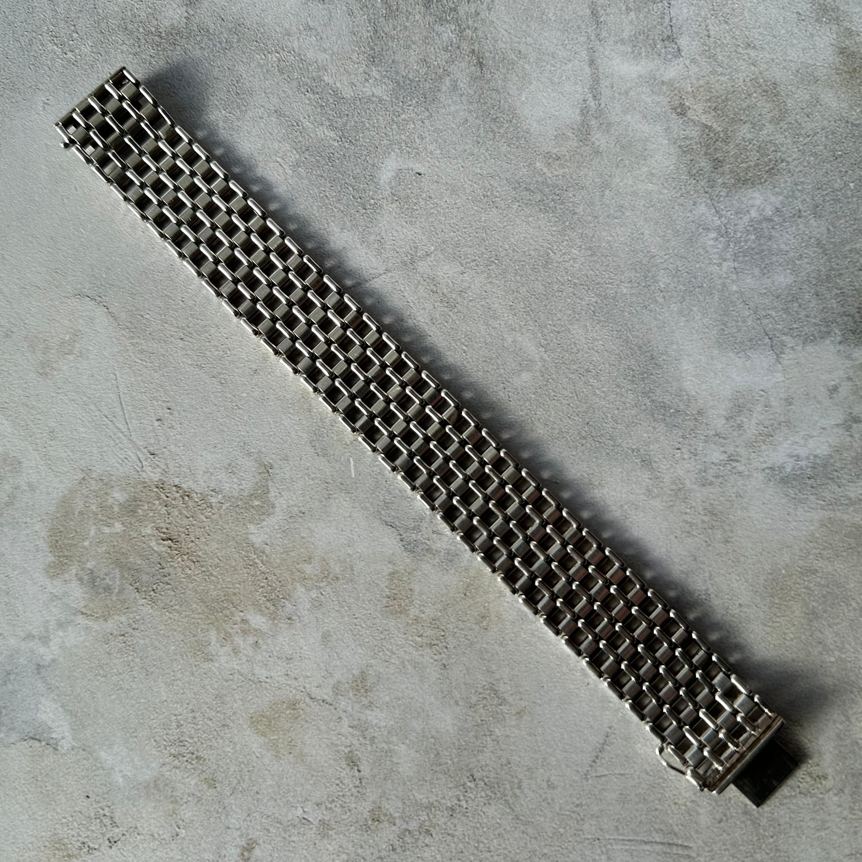 Vintage Wide Mesh Chain Bracelet Silver925 Made in Italy