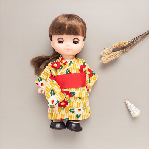 【夏限定】浴衣セット（黄色モダン帯赤）メルちゃんソランちゃん