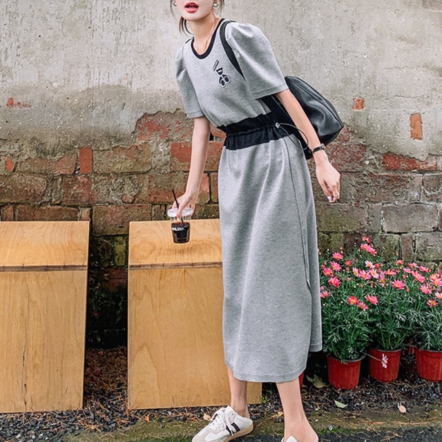 ウエストギャザー入りリラックスワンピース　m0065