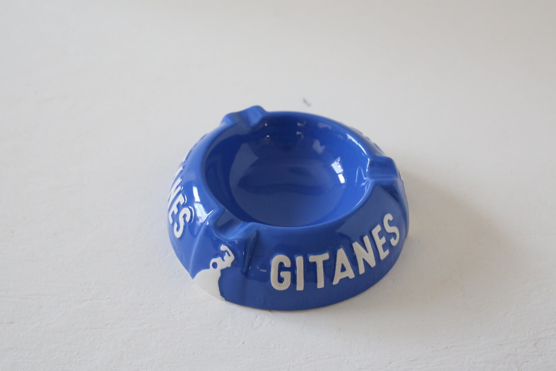 1940年代　パリ・ブロカント発掘！ジタンブルーが美しいヴィンテージ灰皿　大 美品】1940年代パリ・ブロカント発掘！ジタンブルーが美しい