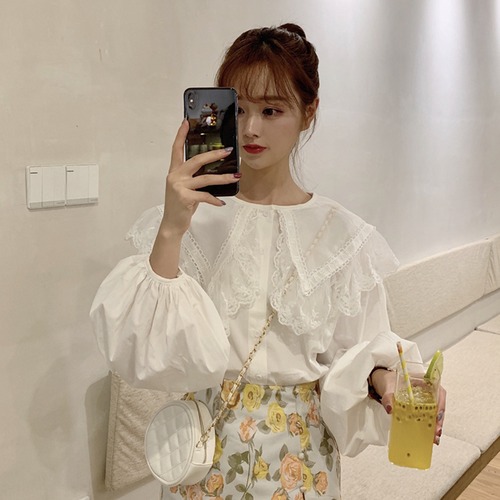 ✞ おおきめ襟メッシュスリーブカラーシャツブラウストップス 大人ガーリー スウィート キュート カジュアル ✞ゴスロリ SM ミリ 甘ロリ クラロリ 和ロリ エレガント 黒ロリ 姫ロリ 華ロリ BB-BB5143145