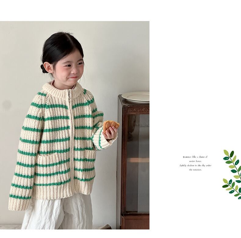 100,110cm　2colorボーダージッパーセーター