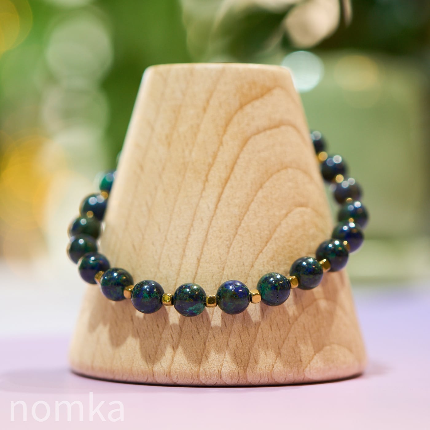 再販!【EARTH/叡智の欠片】アズマラカイト×ヘマタイト(ゴールド) デザインワイヤーブレス(約15cm) nss26-0063