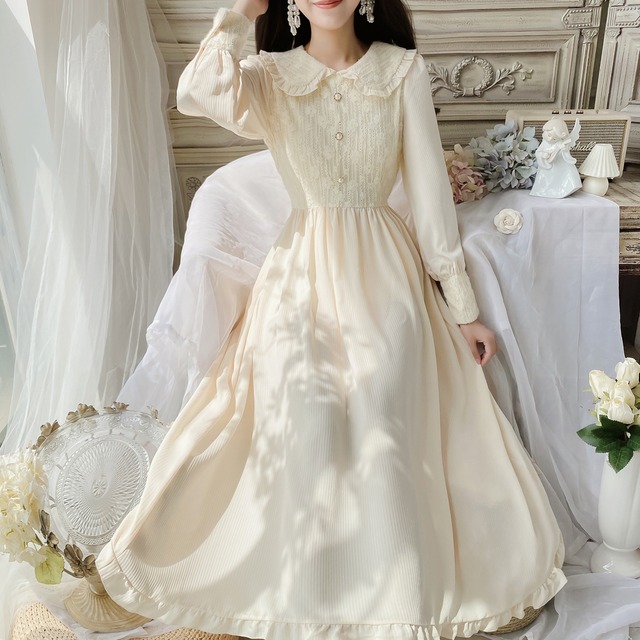ゴスロリファッション 通販 With U ワンピース シフォン 甘め dressy 上品 ホワイト ハイウエスト ロング丈 清楚 控えめ 大人増し パーティ イベント