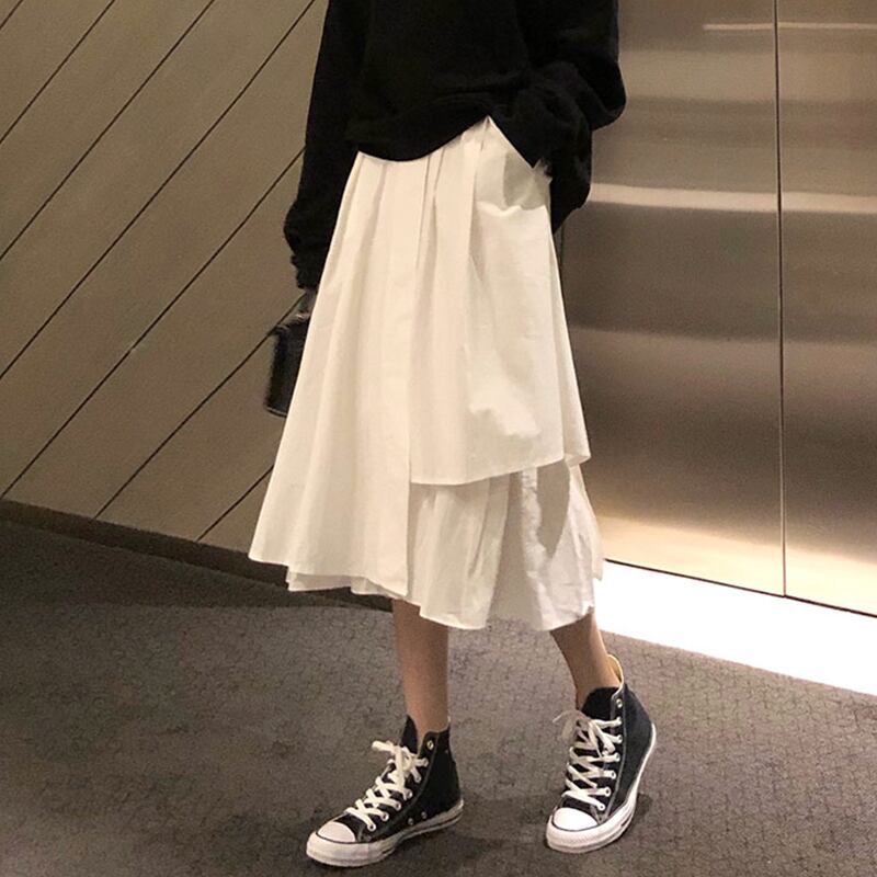 スタンダード薄手ホワイトハイウェストウェストスカート Aラインオータム レトロ 秋物 萌量不足63664433737