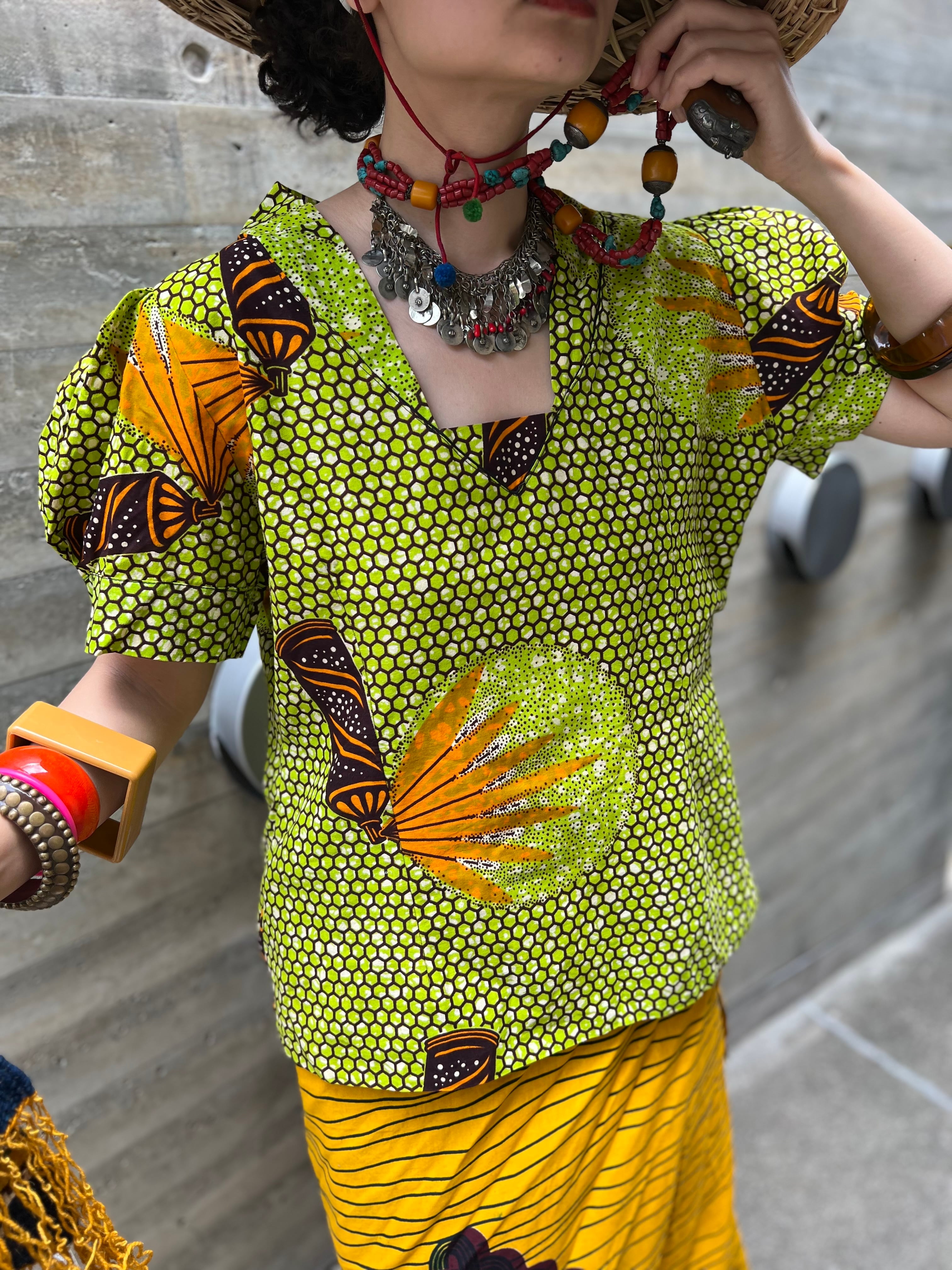 Vintage african batik cotton tops ( ヴィンテージ アフリカンバティック コットン トップス )