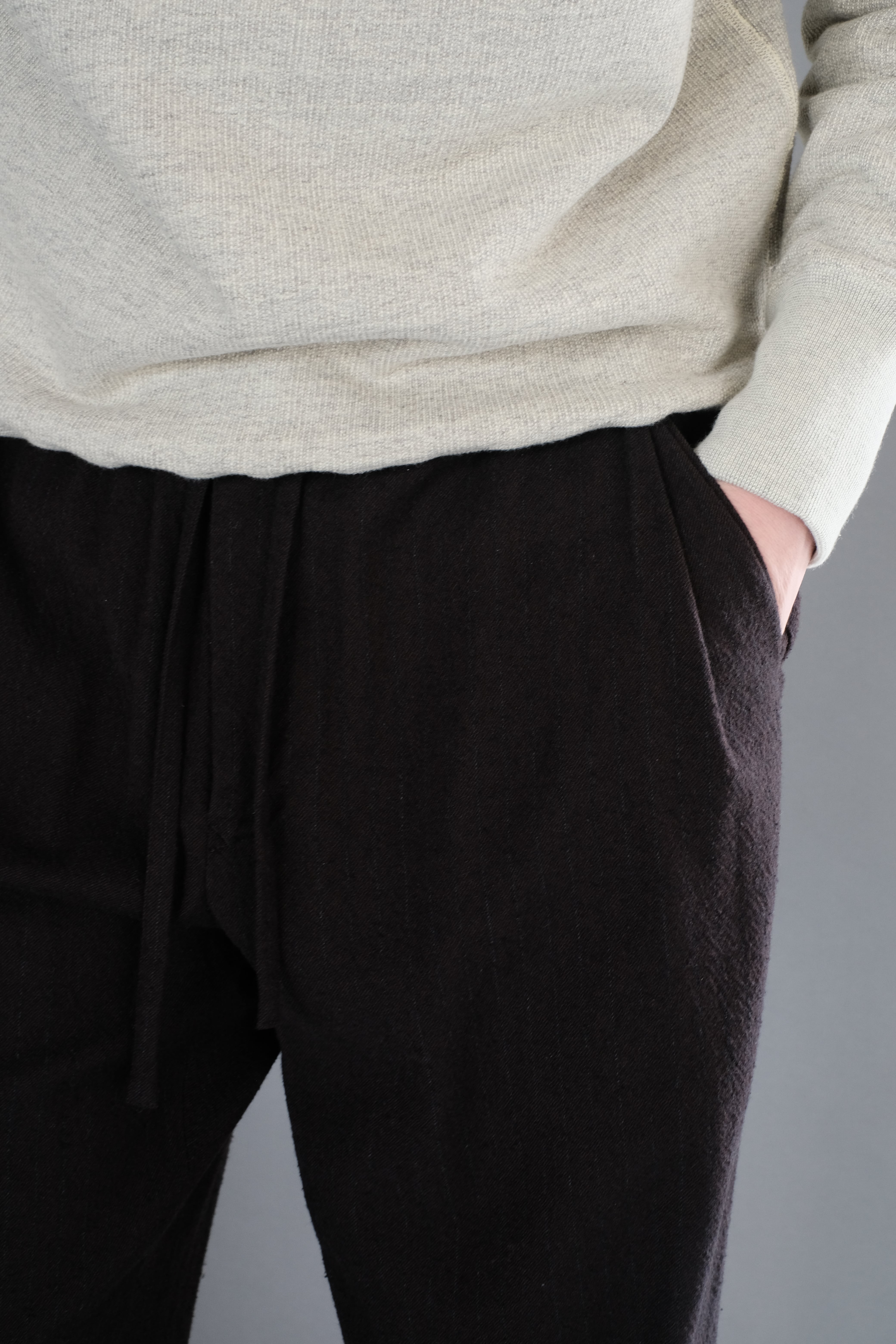 ULTERIOR / WASHED WOOL SILK STRIPE DRAWSTRING PANTS 