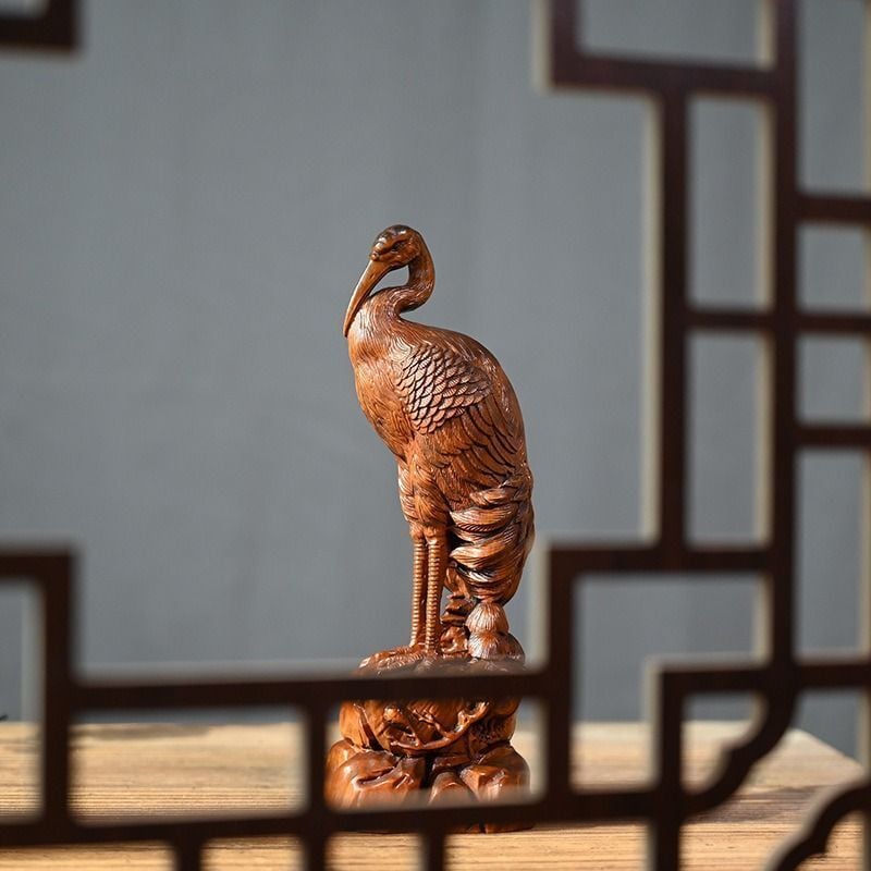 鶴 つる 置物 オブジェ 木製 木彫 風水グッズ 財運 金運 開運 運気