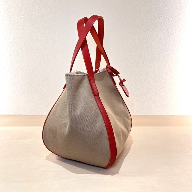 バルーンバッグ　革×帆布　レッド
