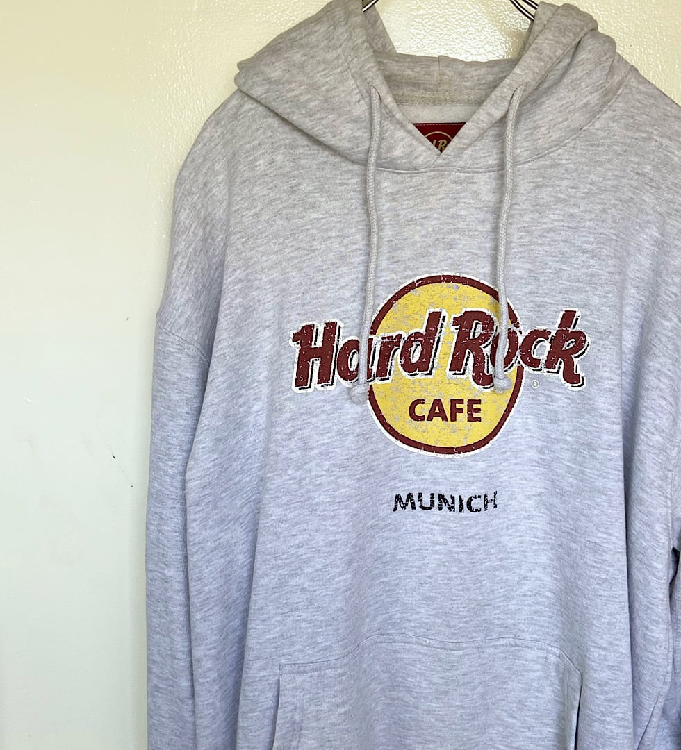 90s古着 Hard Rock CAFE/ハードロックカフェ 擦ロゴ プルオーバーパーカー グレー
