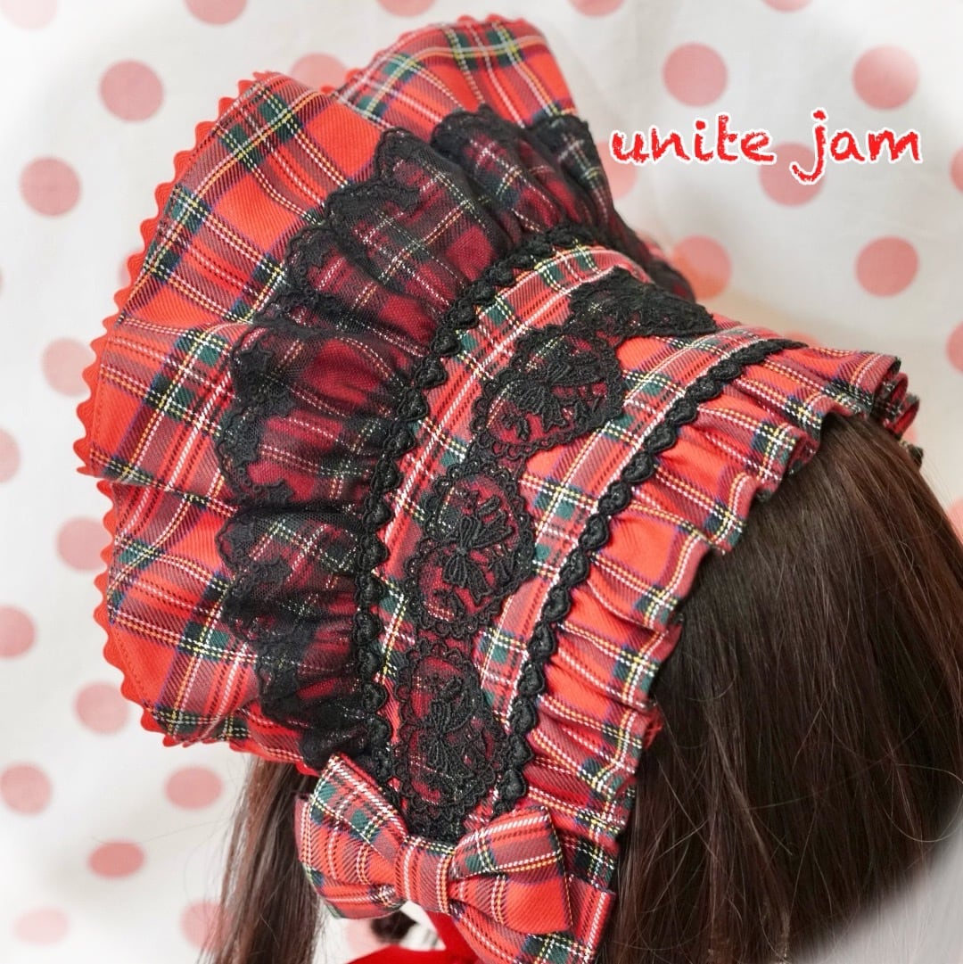 タータンチェックのハーフボンネット(赤×黒) | unitejam