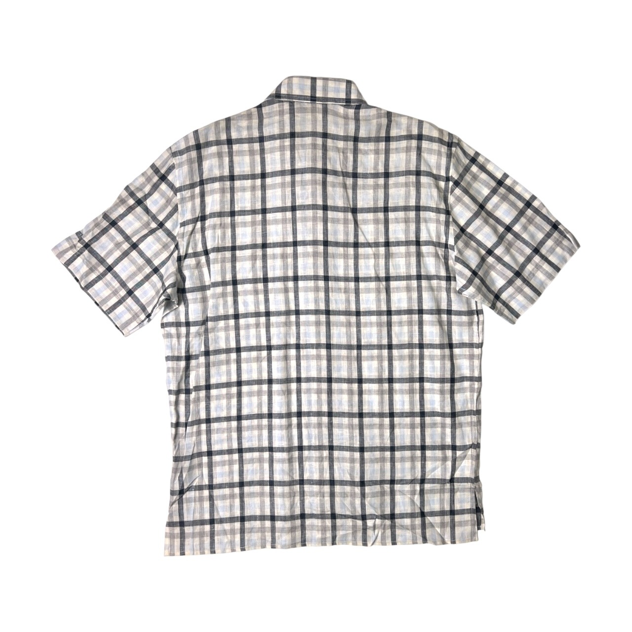 VENGERA ヴェンジェラ リネン100% イタリア製 チェック柄 半袖シャツ 48/グレー 系