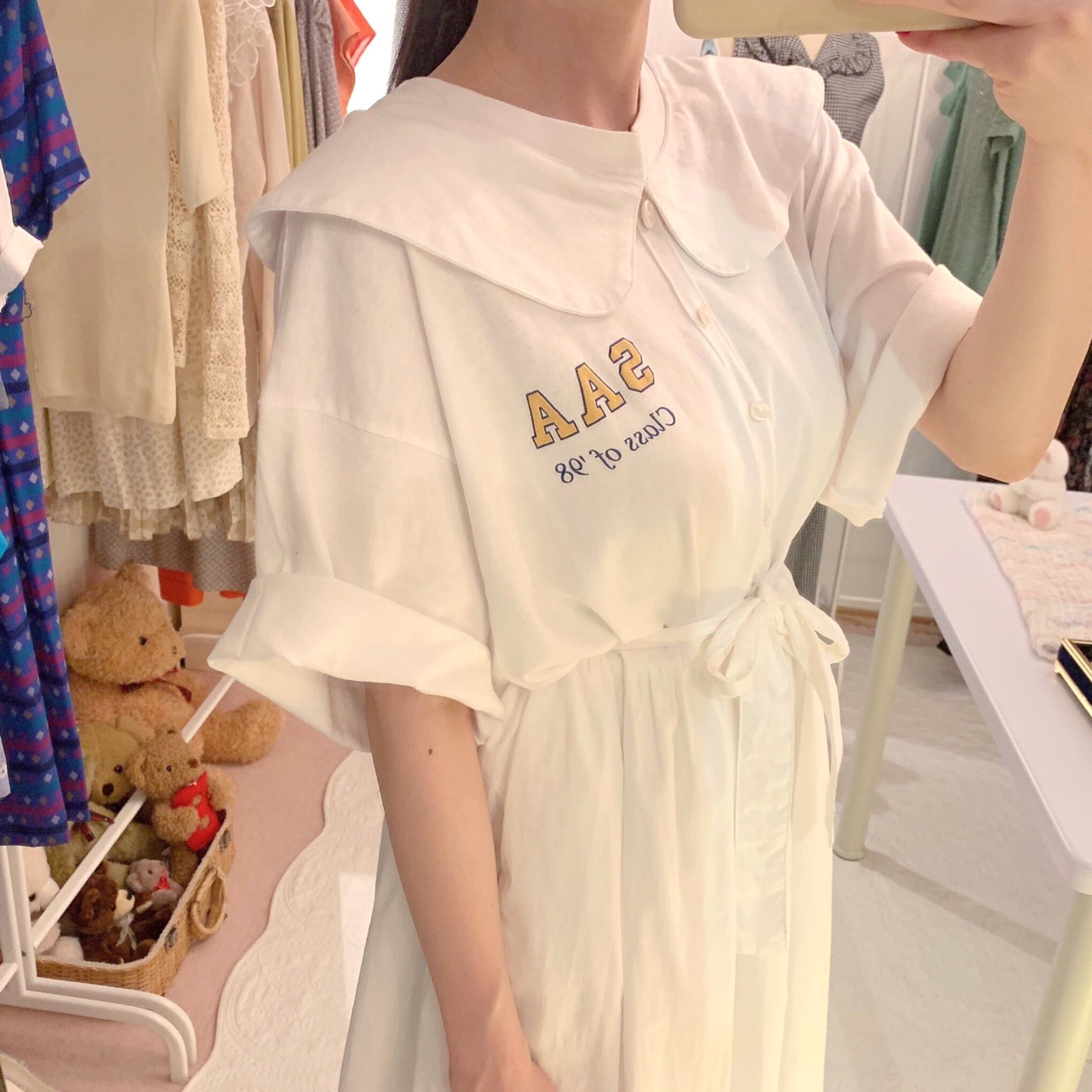 remake / like blouse white T onepiece