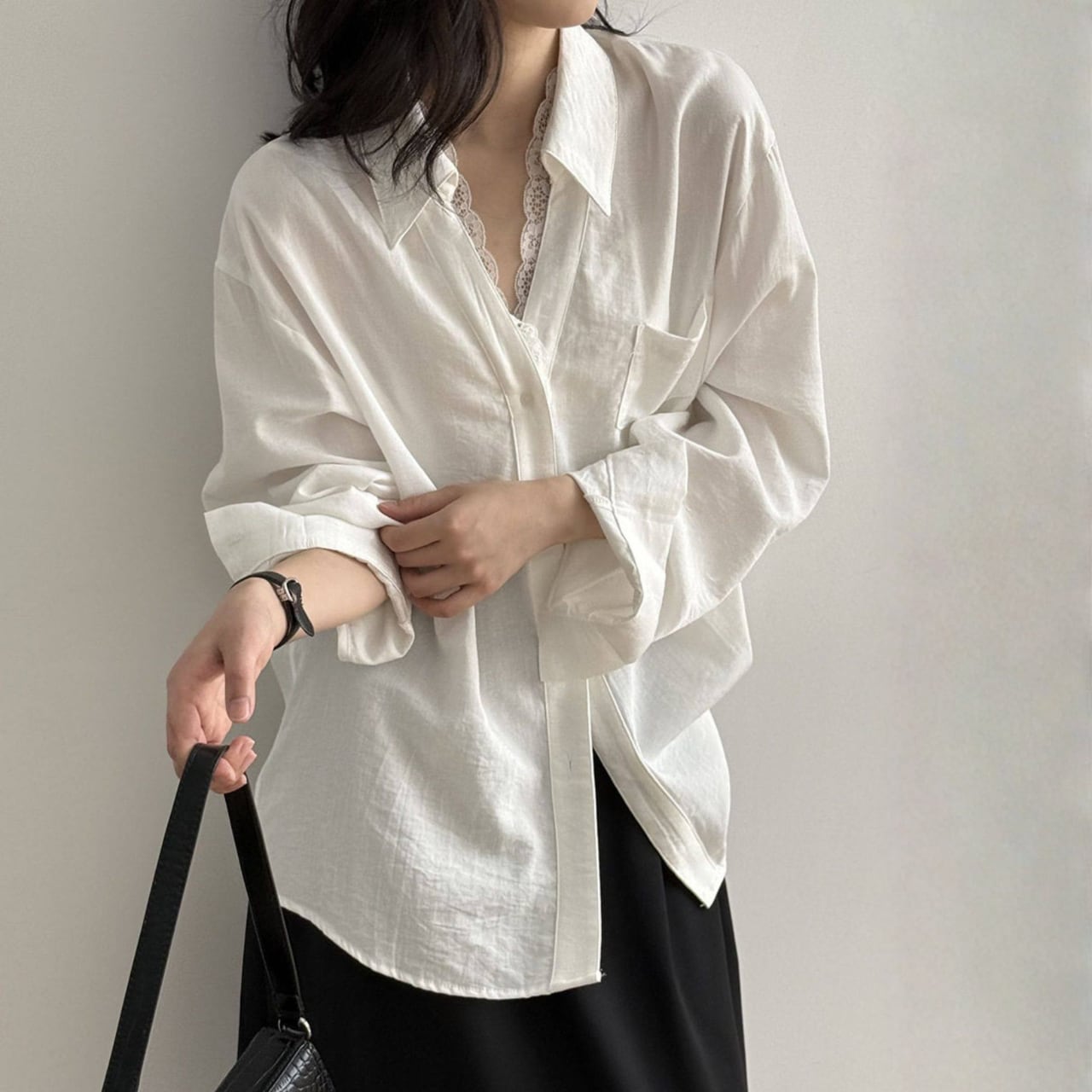 レースデザイン ゆったりシャツ N00255