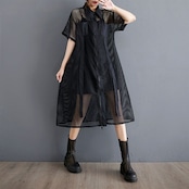 メッシュ シャツワンピース 30225