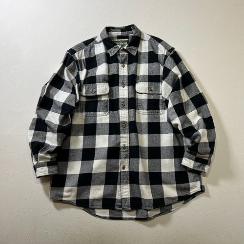 90s〜 FIELD&STREAM　ブロックチェック　ネルシャツ　長袖シャツ　フィールドアンドストリーム　ブラック　ホワイト　XL 古着