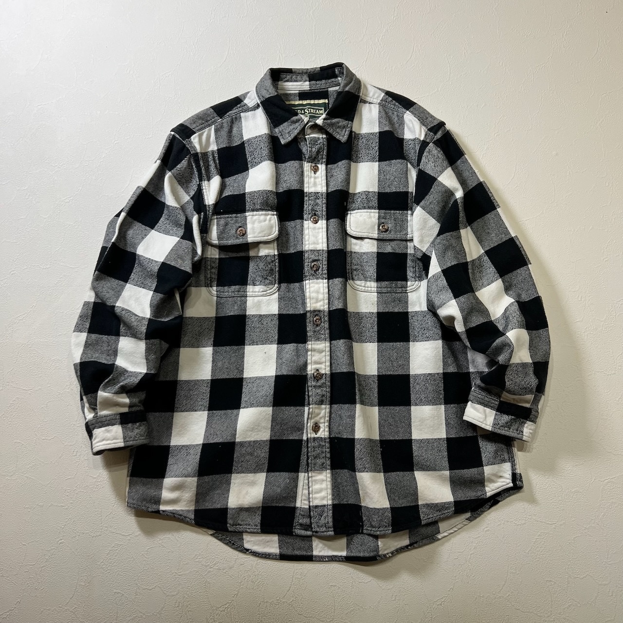 90s〜 FIELD&STREAM ブロックチェック ネルシャツ 長袖シャツ フィールドアンドストリーム ブラック ホワイト XL 古着