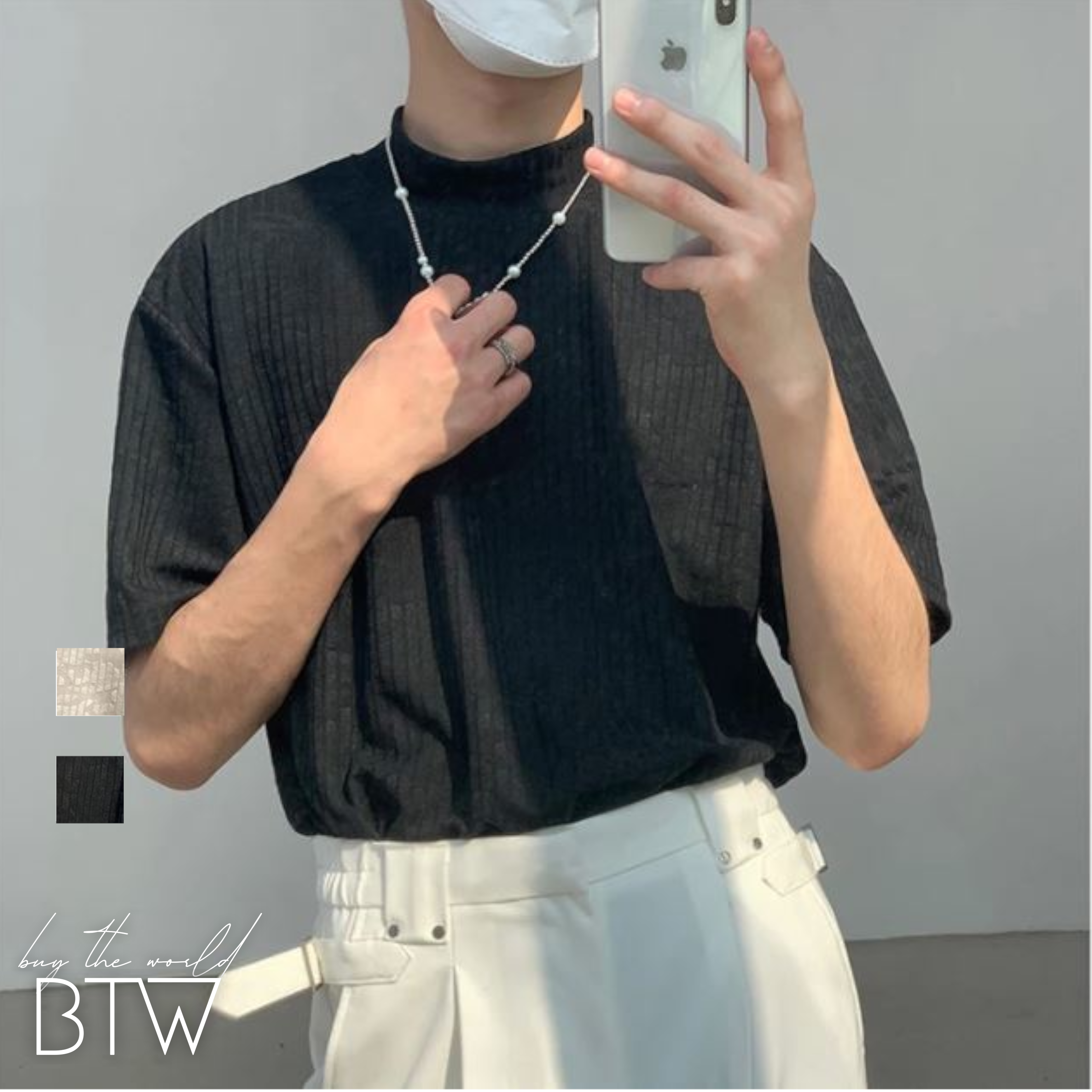 韓国メンズファッション Bw659 メンズ モックネックtシャツ 半袖 エンボスパターン ハイネック シンプル カジュアル 韓国メンズ服 流行プチプラ韓国メンズファッション新作通販 Buy The World